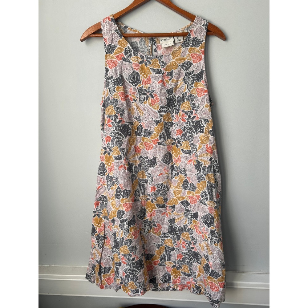 Rachel Zoe Womens Small 100% Linen Sleeveless Floral Shift Mini Dress Multi